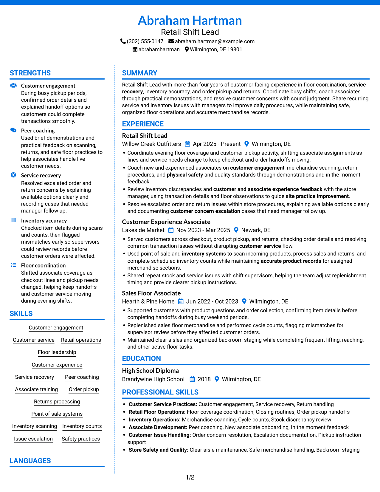 Resume example — page 1