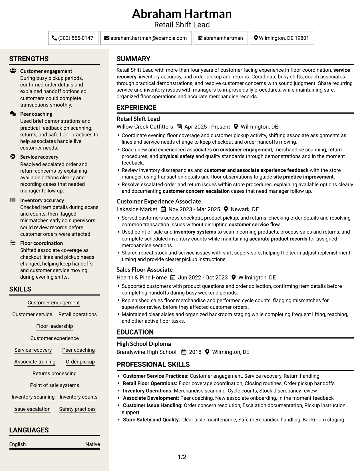 Resume example — page 1