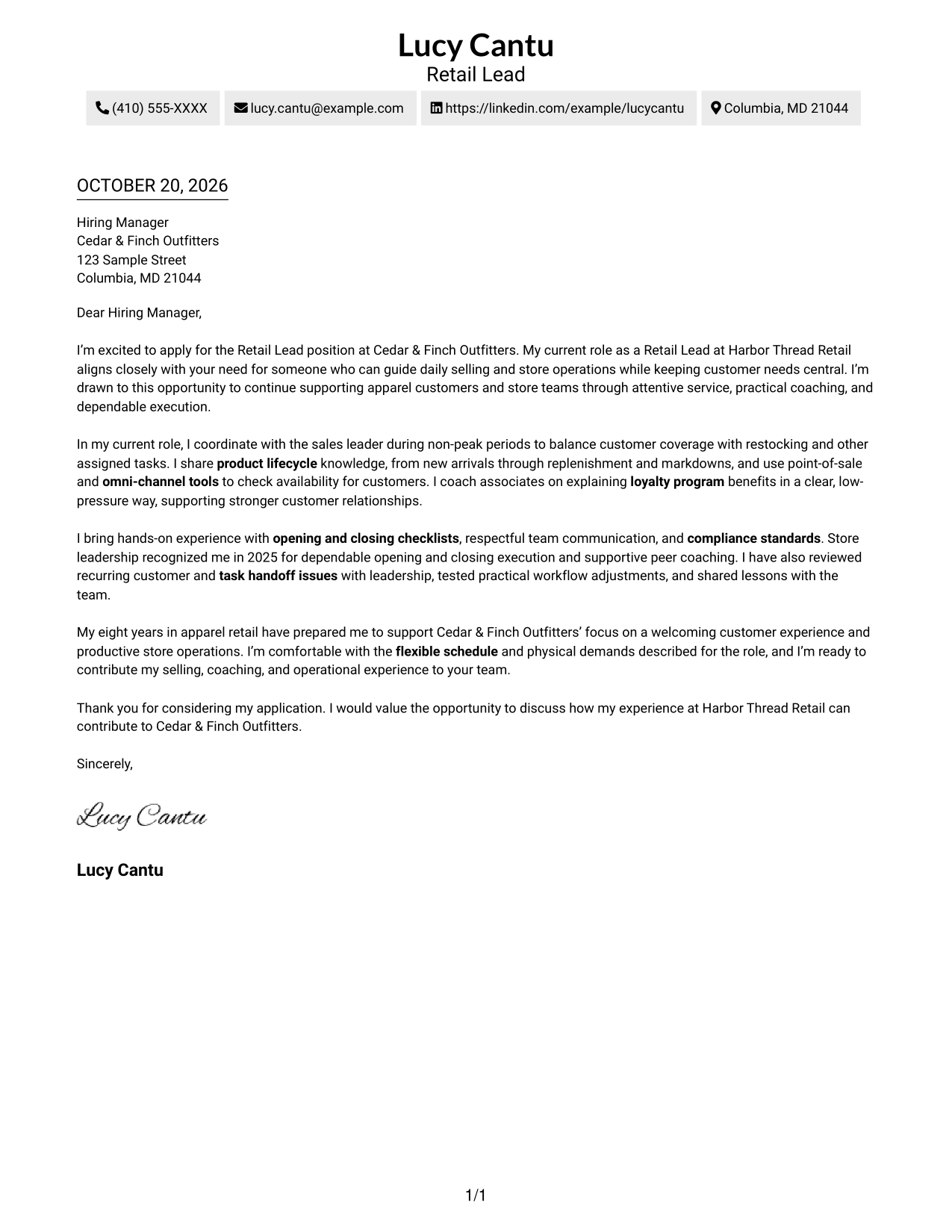 Cover letter example — page 1