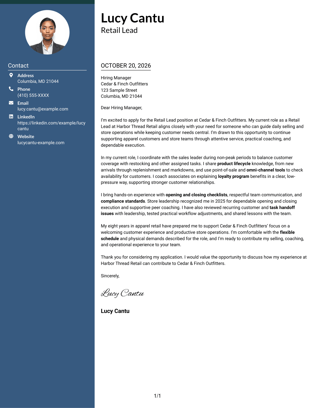 Cover letter example — page 1