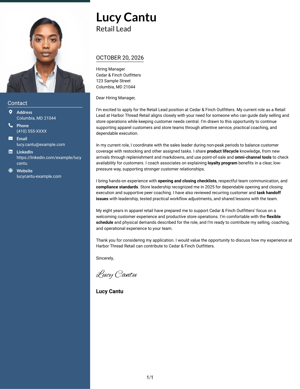 Cover letter example — page 1
