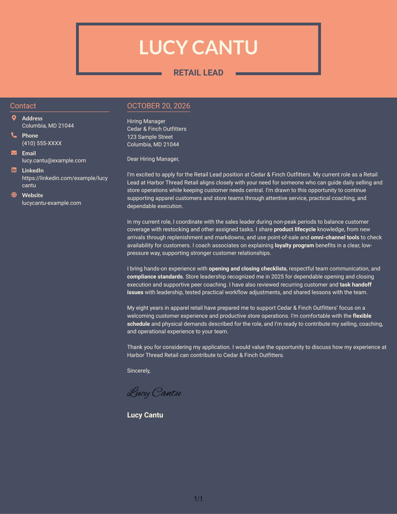 Cover letter example — page 1
