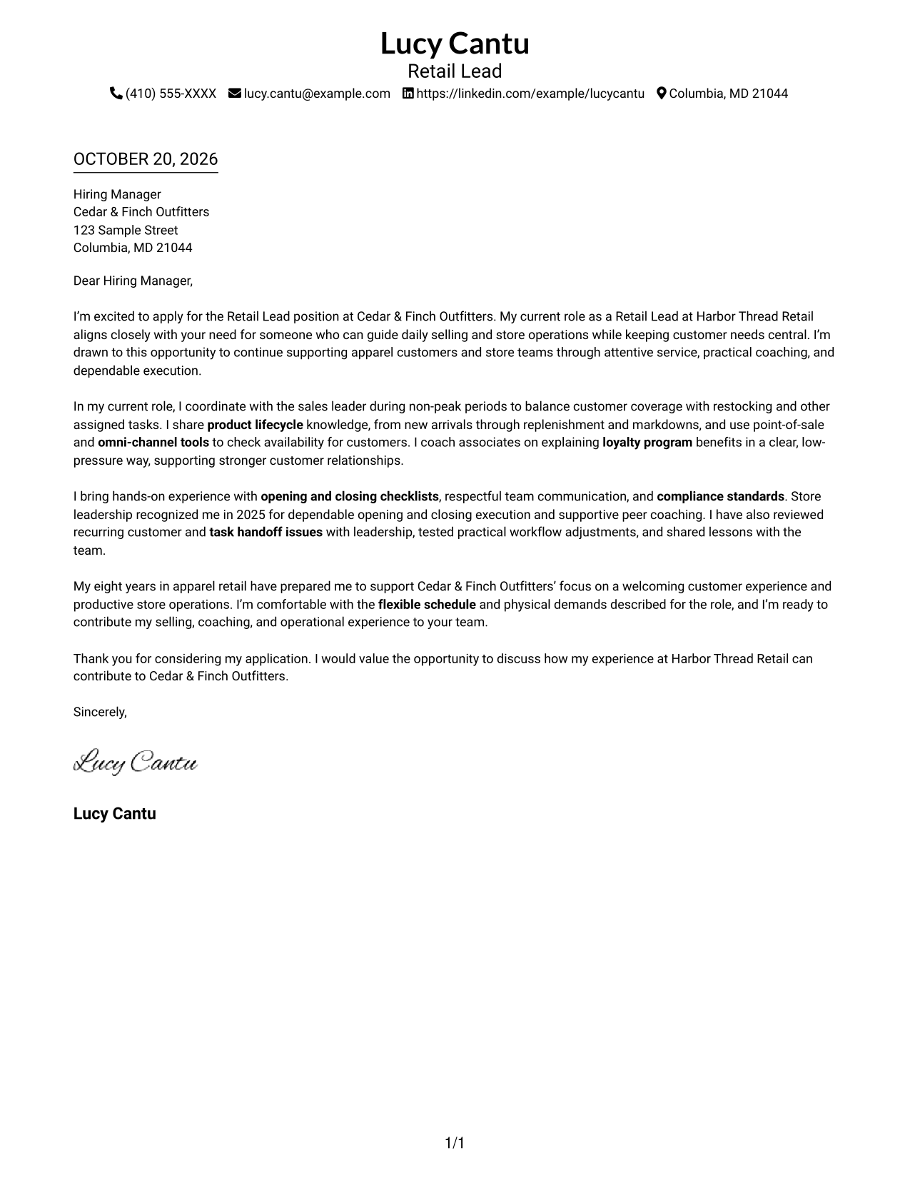 Cover letter example — page 1