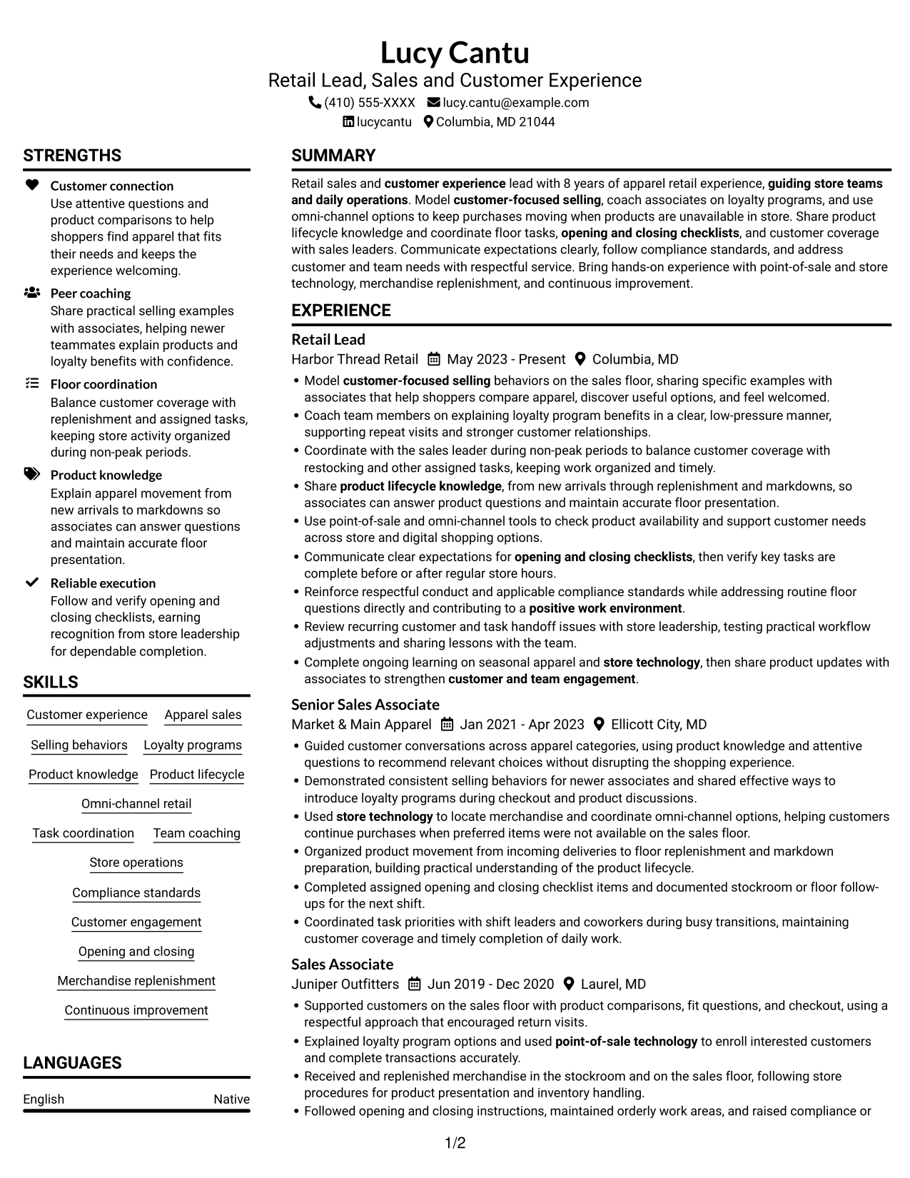 Resume example — page 1