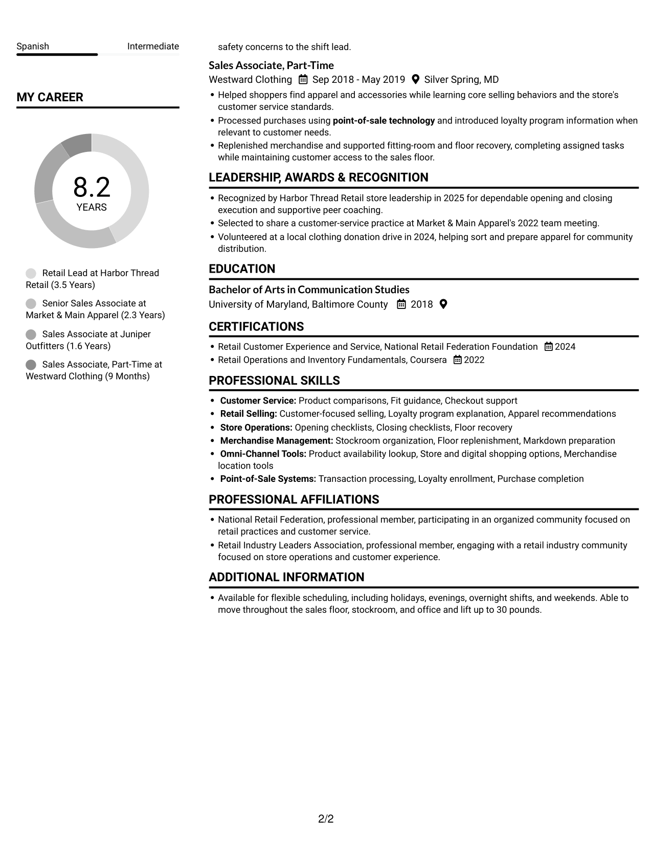 Resume example — page 2