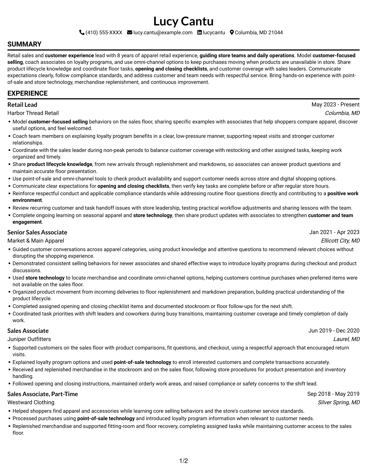 Resume example — page 1