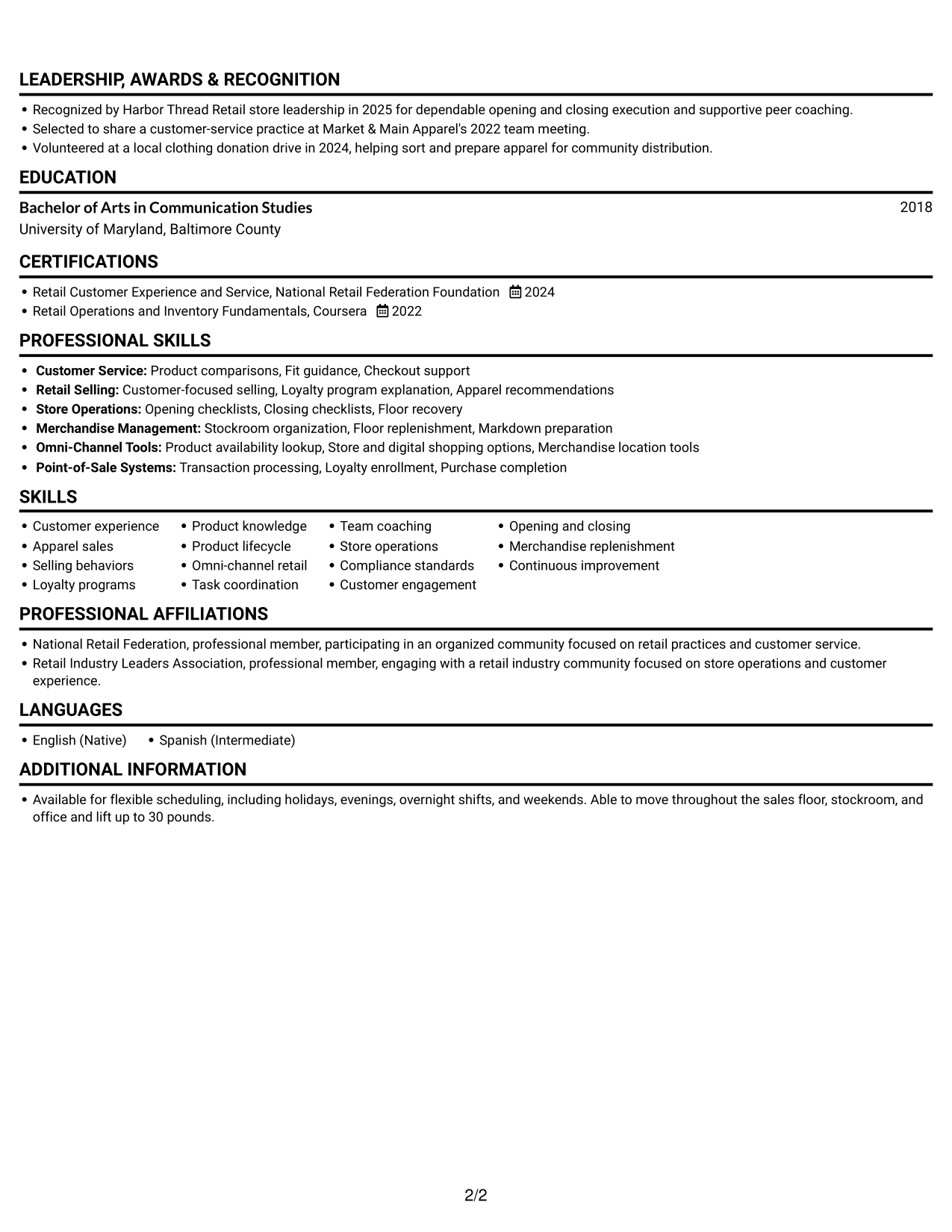 Resume example — page 2