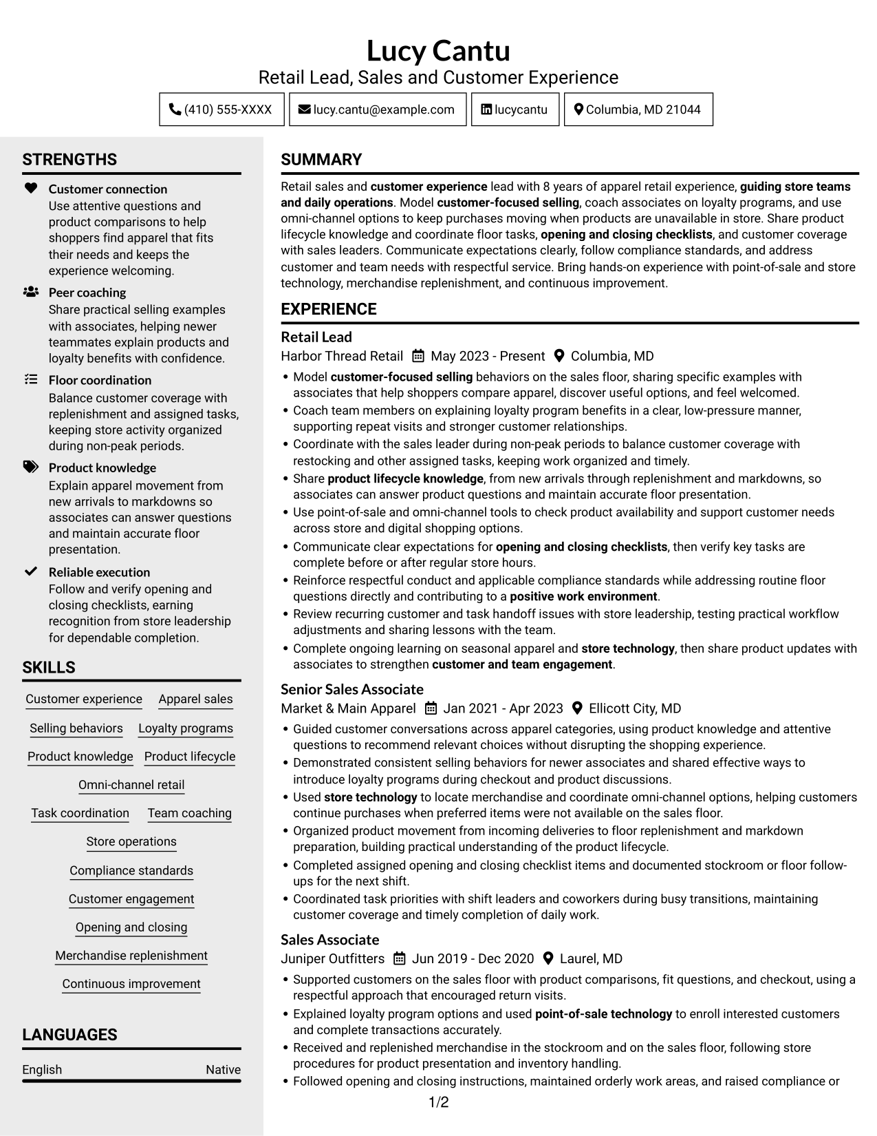 Resume example — page 1