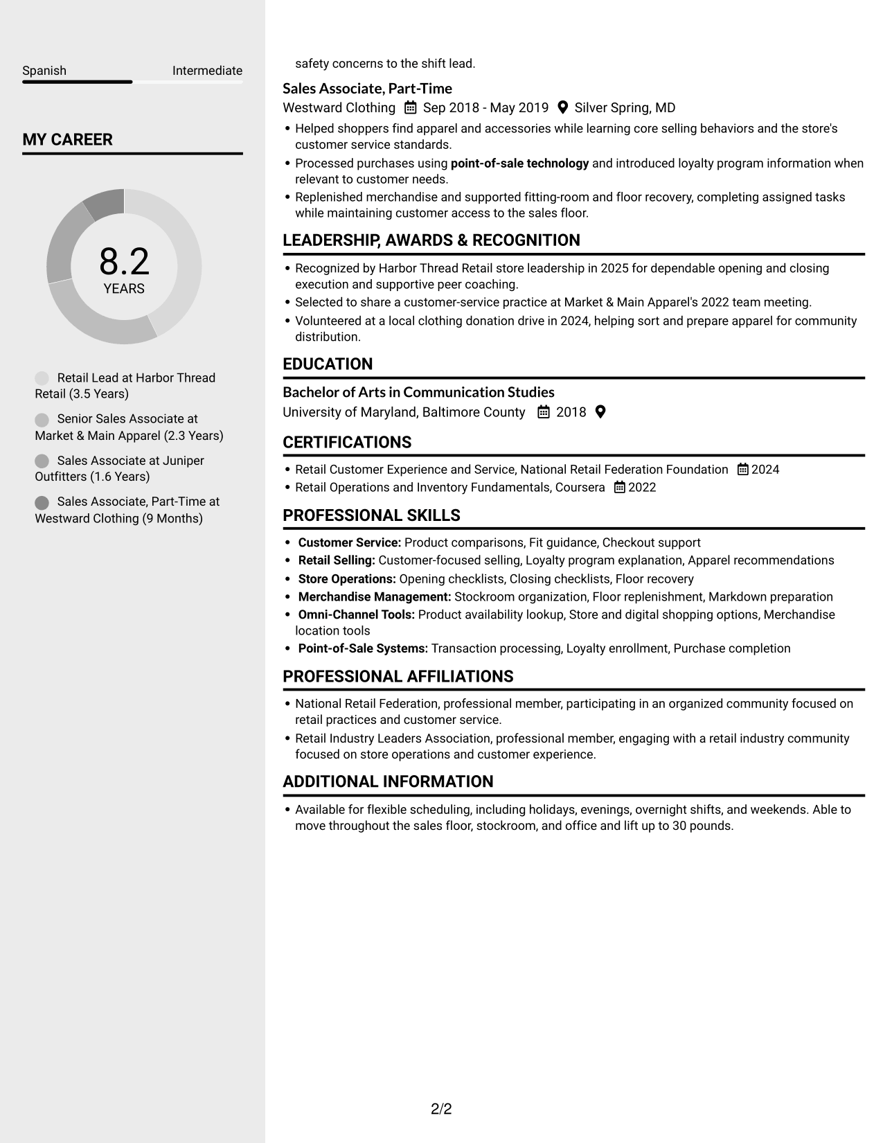 Resume example — page 2