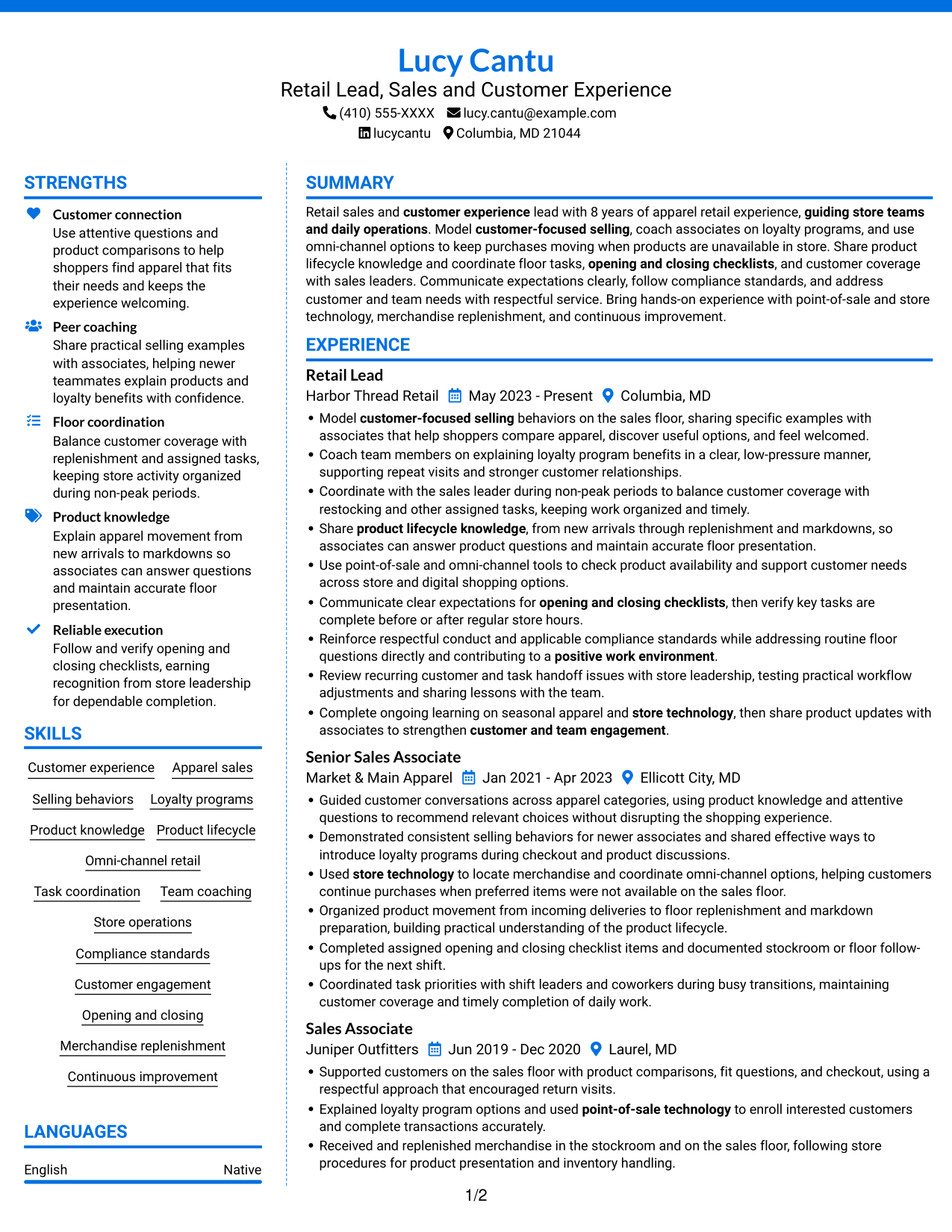 Resume example — page 1