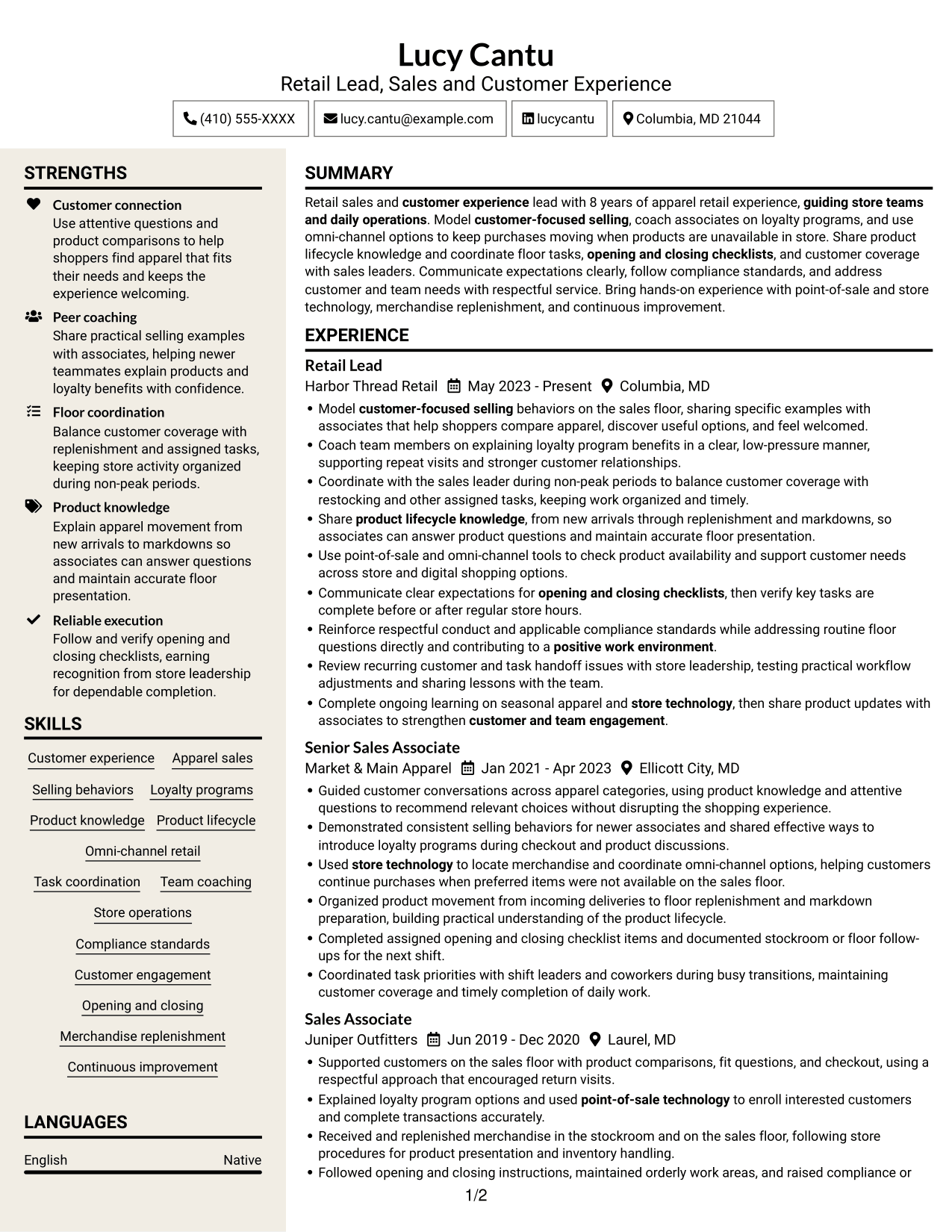 Resume example — page 1