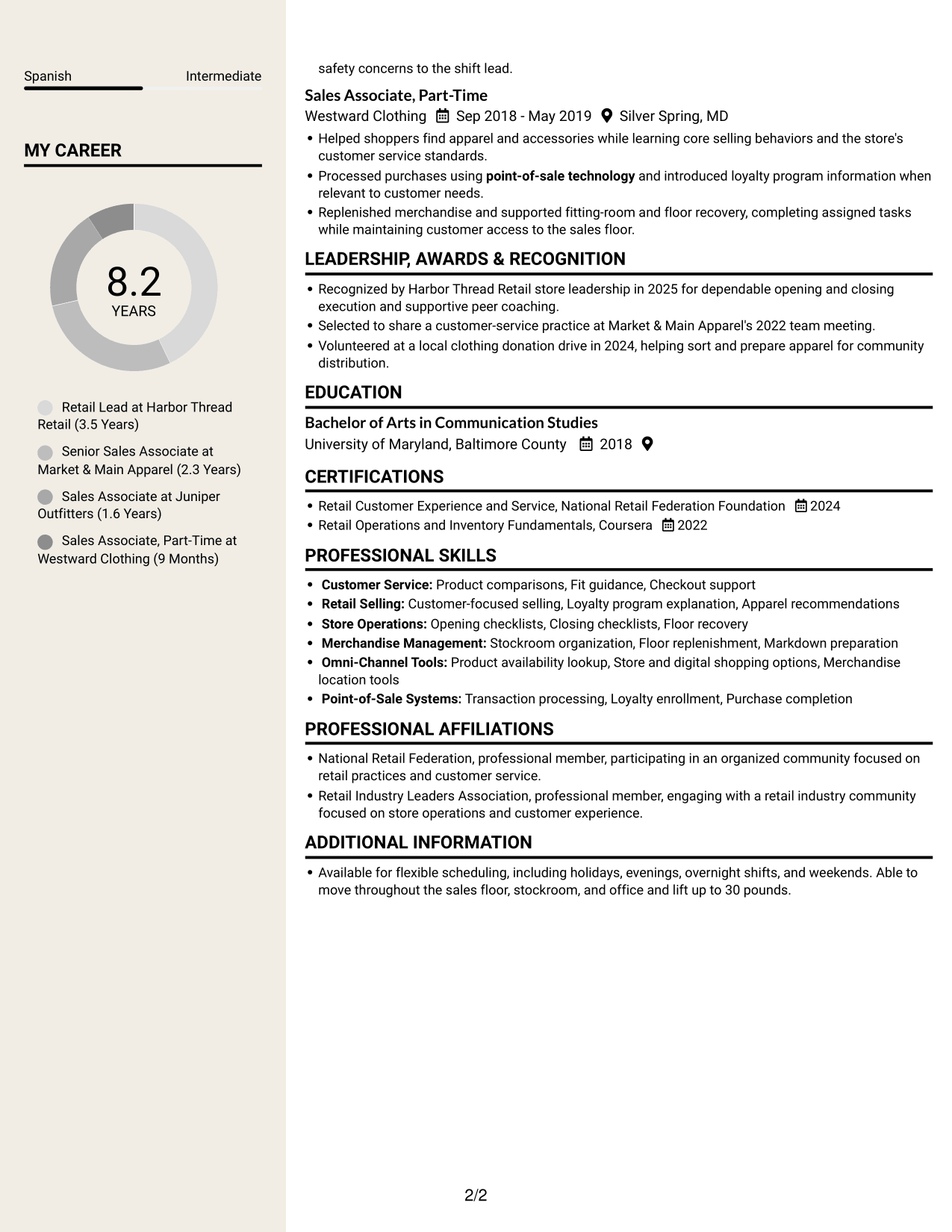 Resume example — page 2