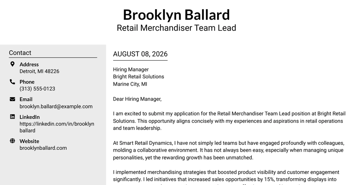 30+ Retail Merchandiser Team Lead Cover Letter Templates with Example 2026