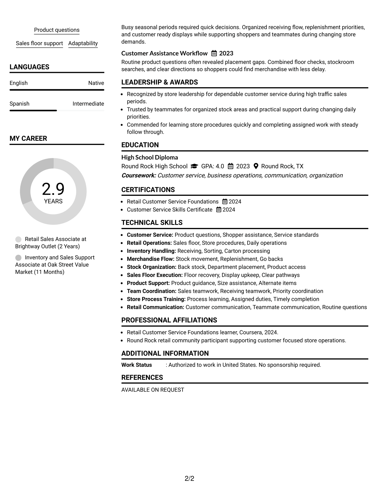 Resume Example Page 2