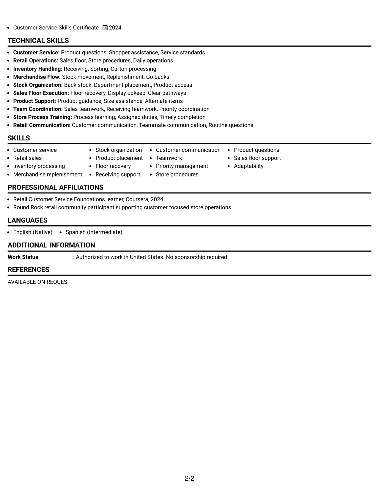 Resume Example Page 2