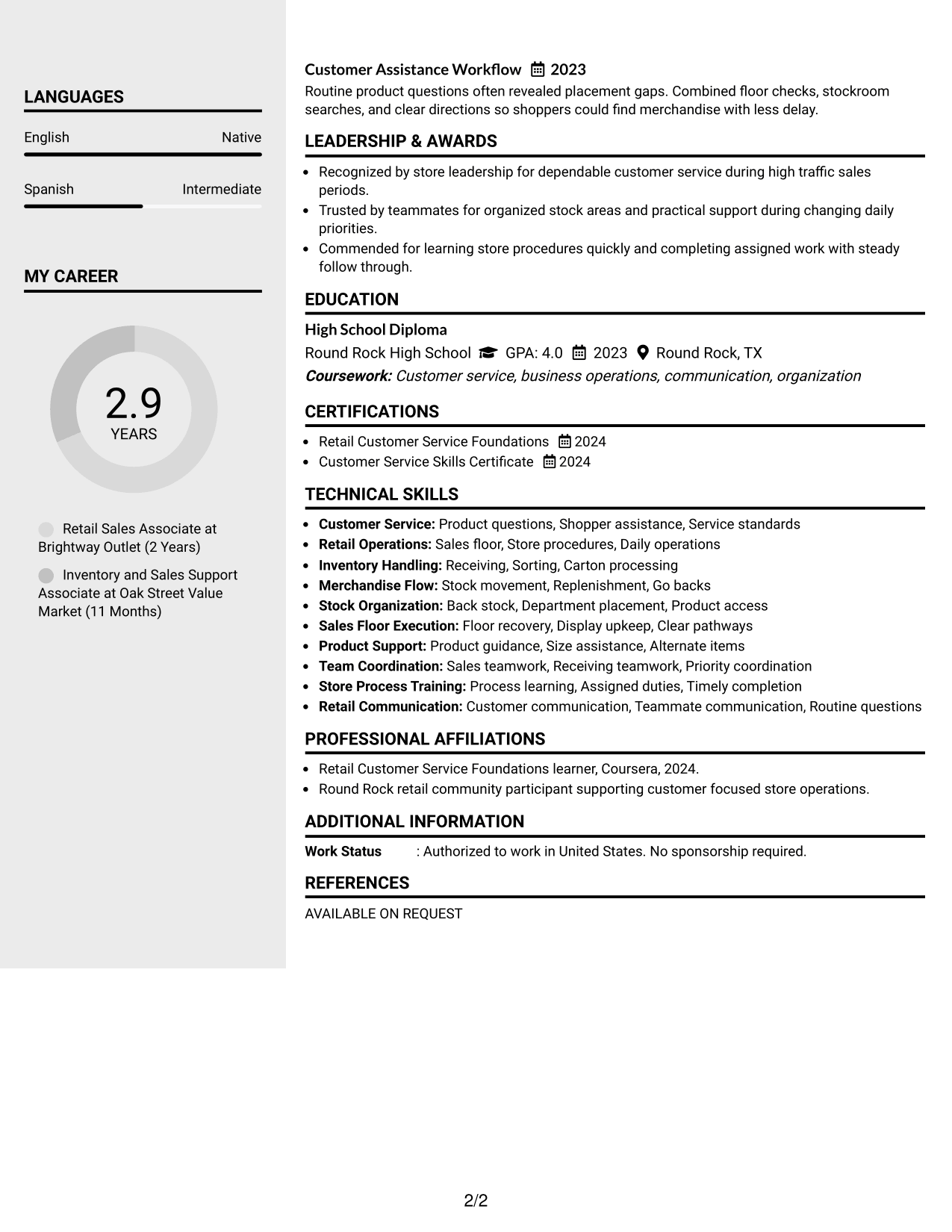 Resume Example Page 2