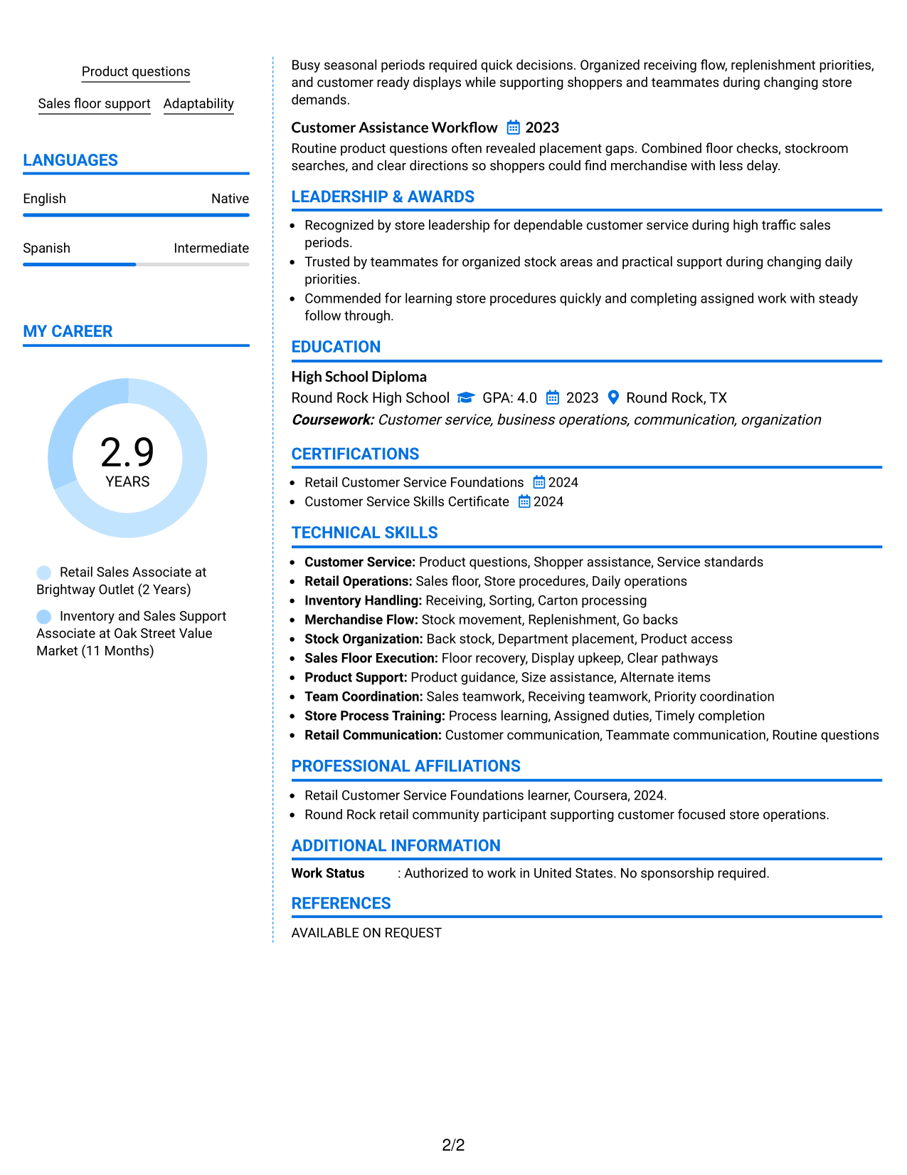 Resume Example Page 2