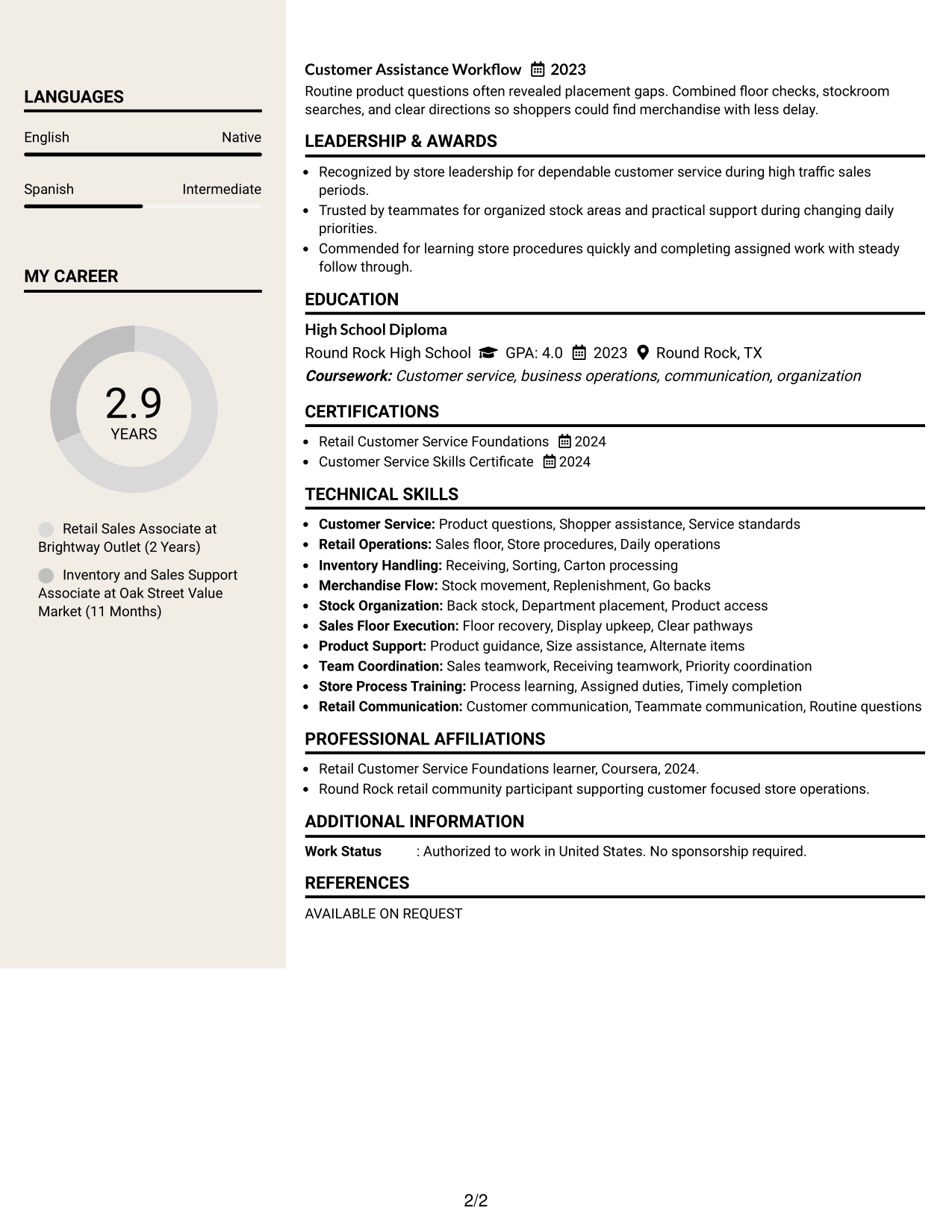 Resume Example Page 2