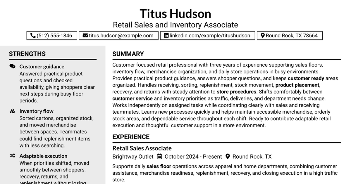 7 Retail Sales and Inventory Associate Resume Templates with Example