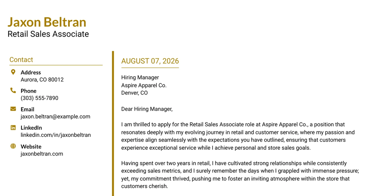 30+ Retail Sales Associate Cover Letter Templates with Example 2026