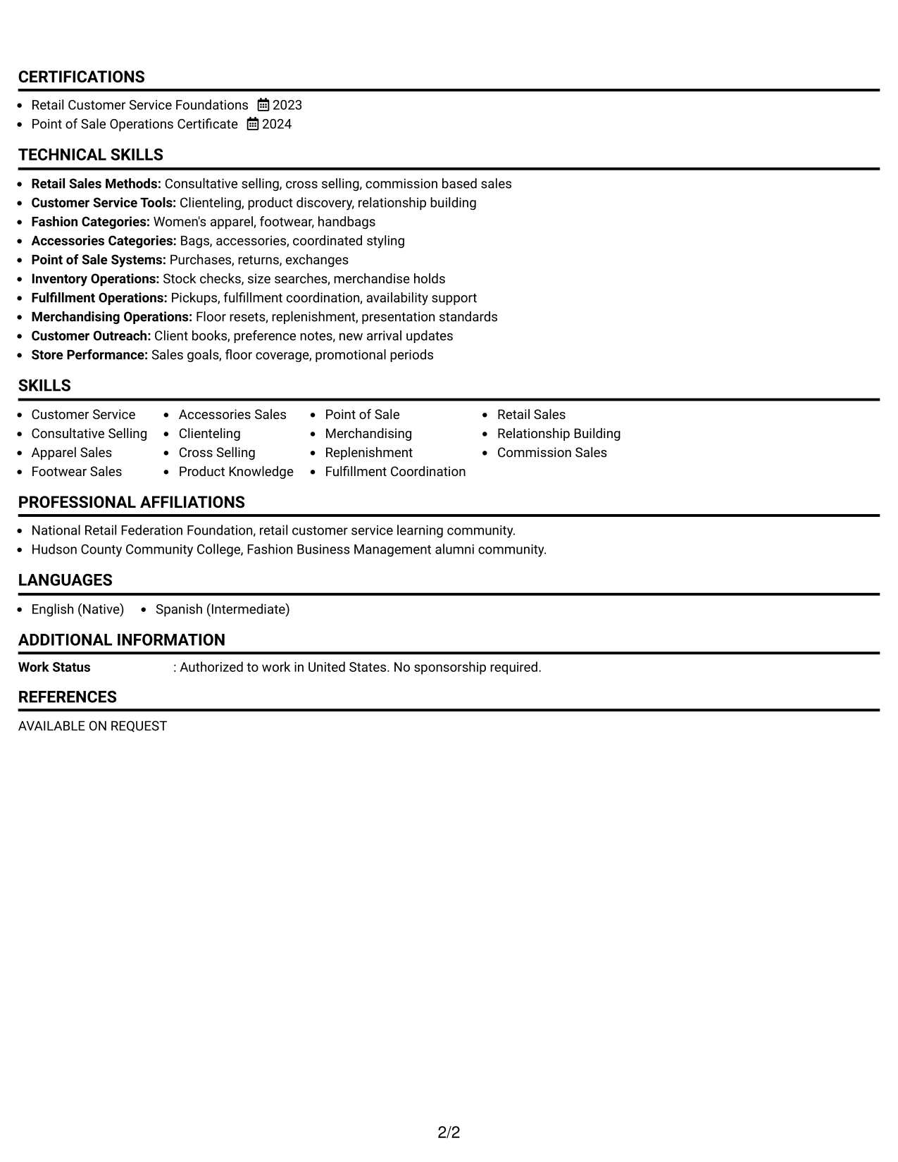 Resume Example Page 2