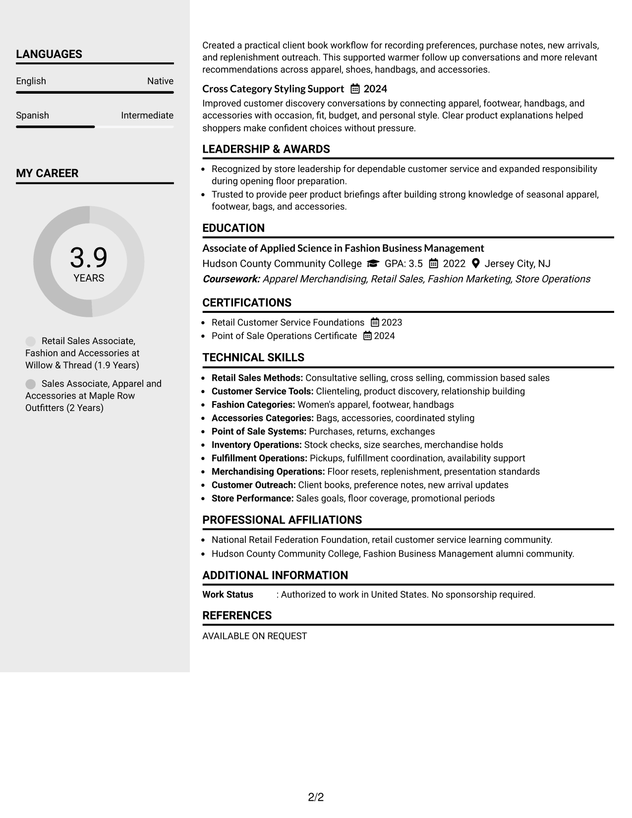 Resume Example Page 2