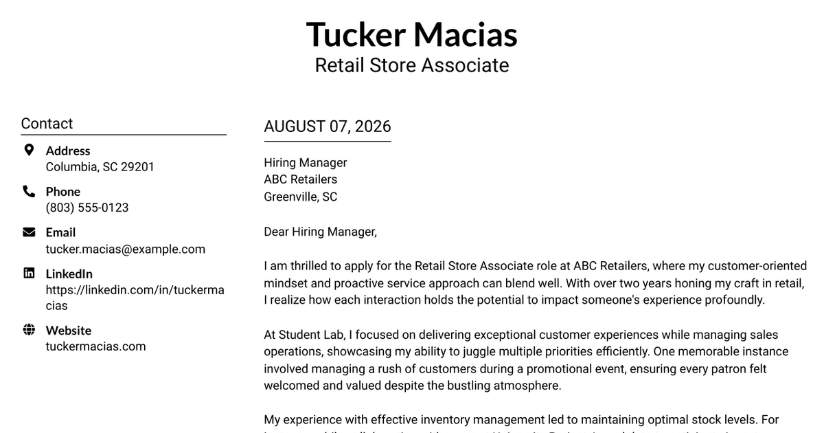30+ Retail Store Associate Cover Letter Templates with Example 2026