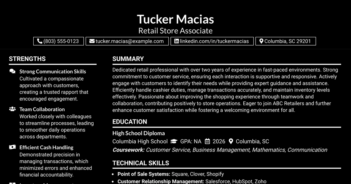 33 Retail Store Associate Resume Templates with Example 2026 (ATS-Optimized)
