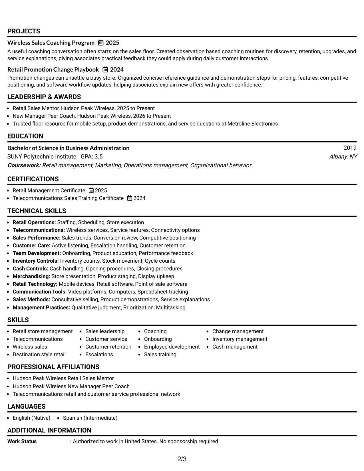 Resume Example Page 2