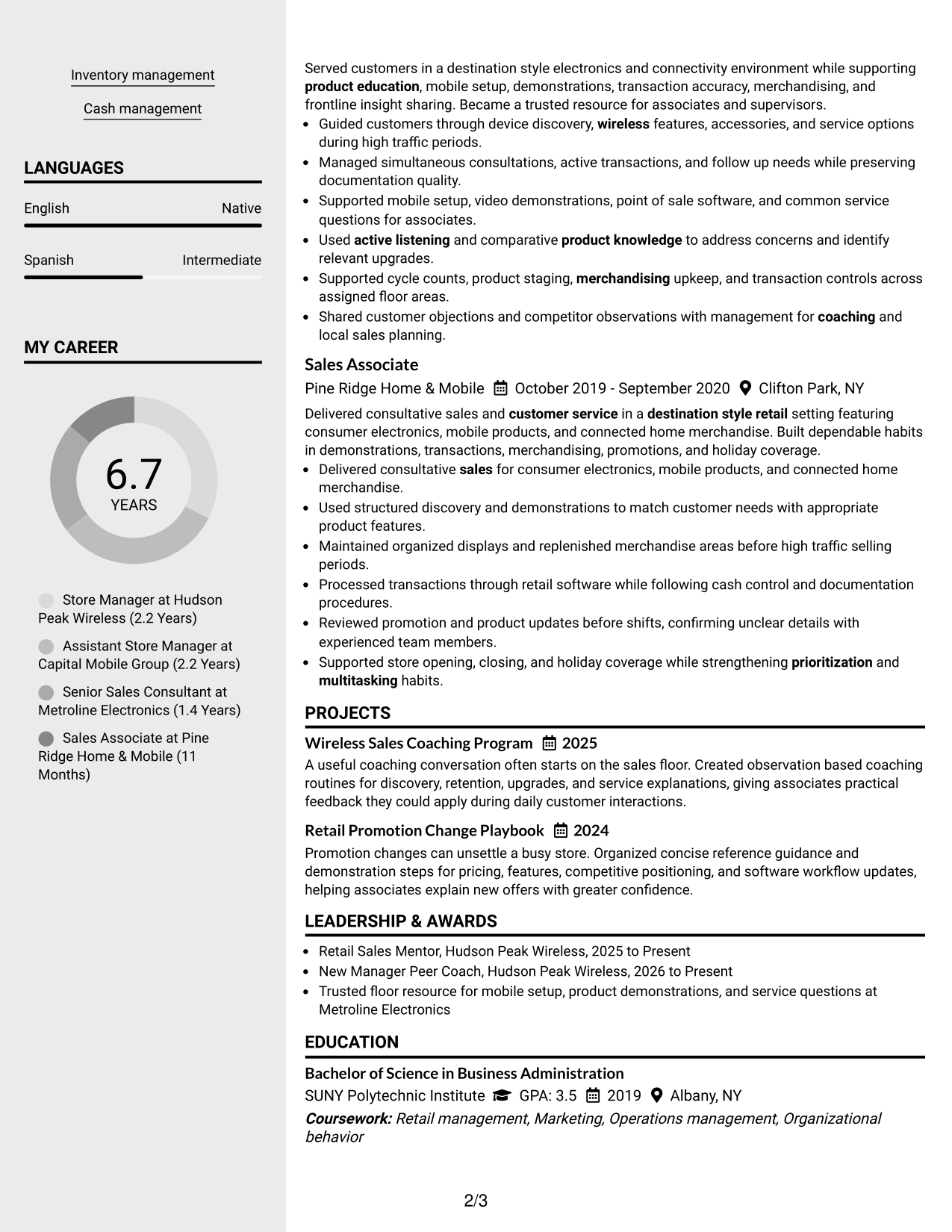 Resume Example Page 2