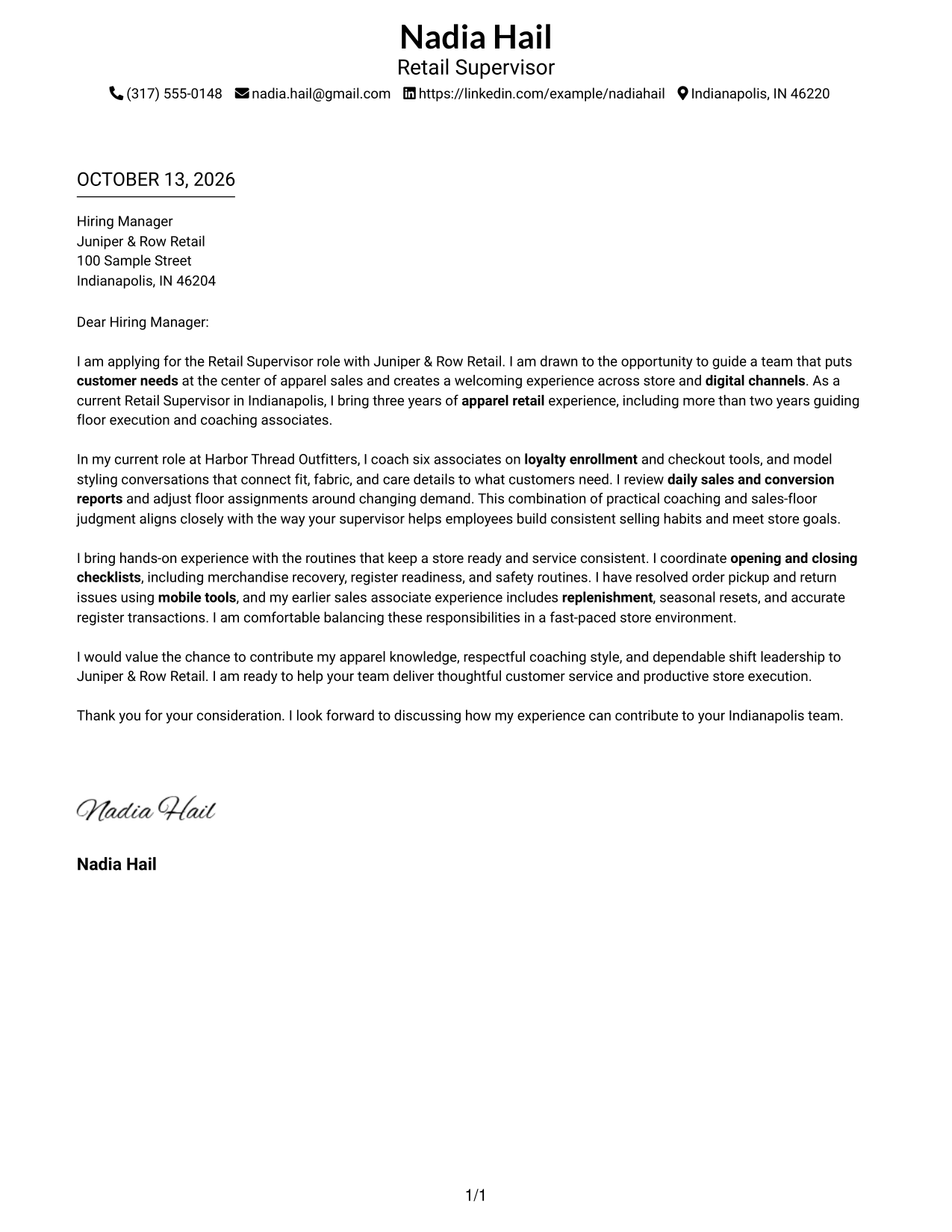 Cover Letter Example Page 1