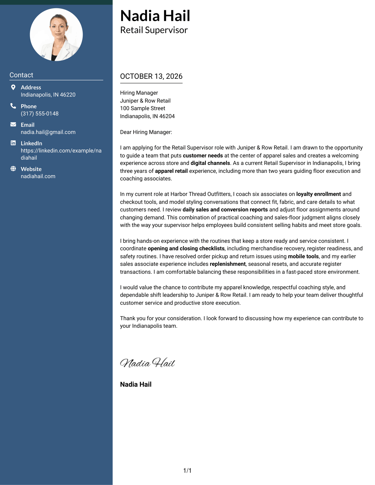 Cover Letter Example Page 1