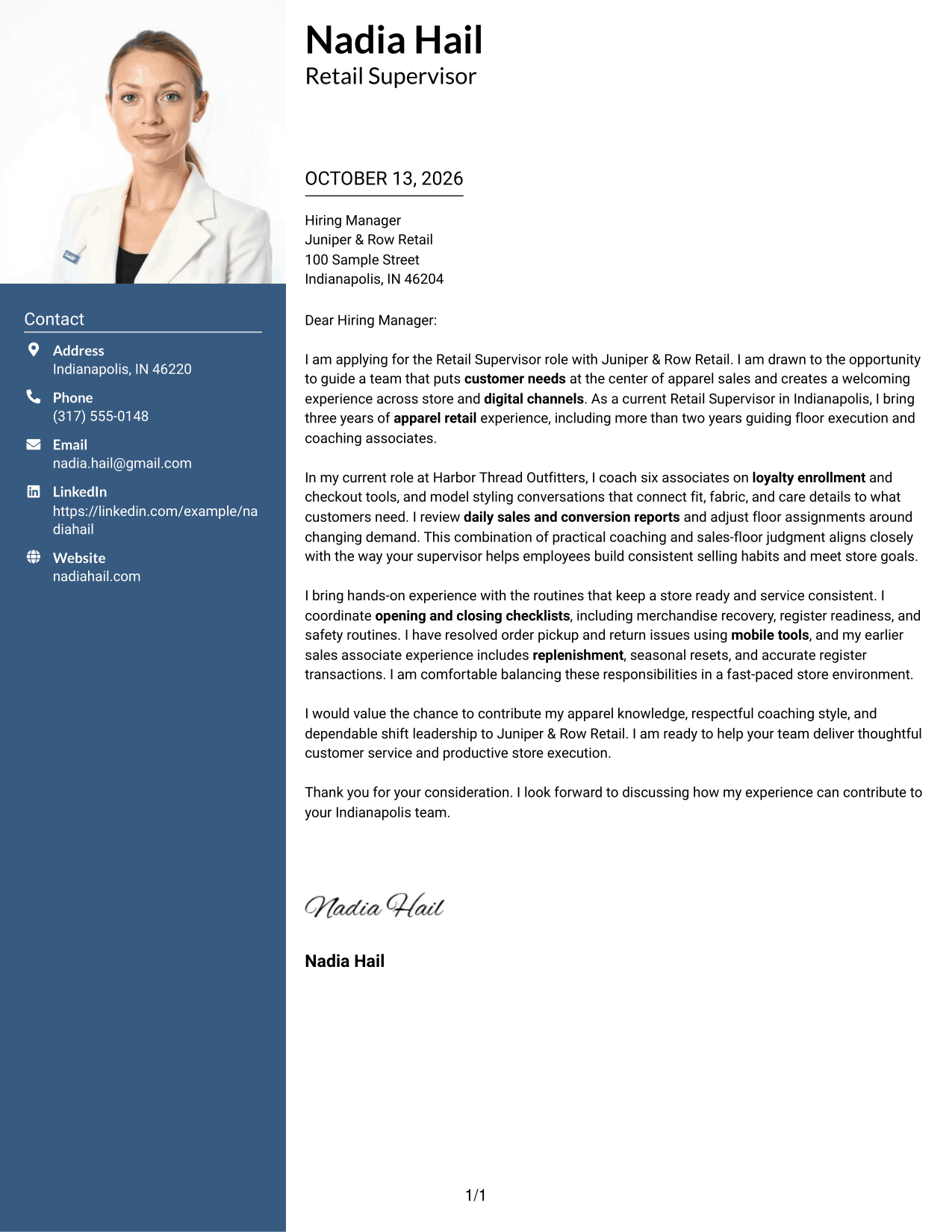 Cover Letter Example Page 1