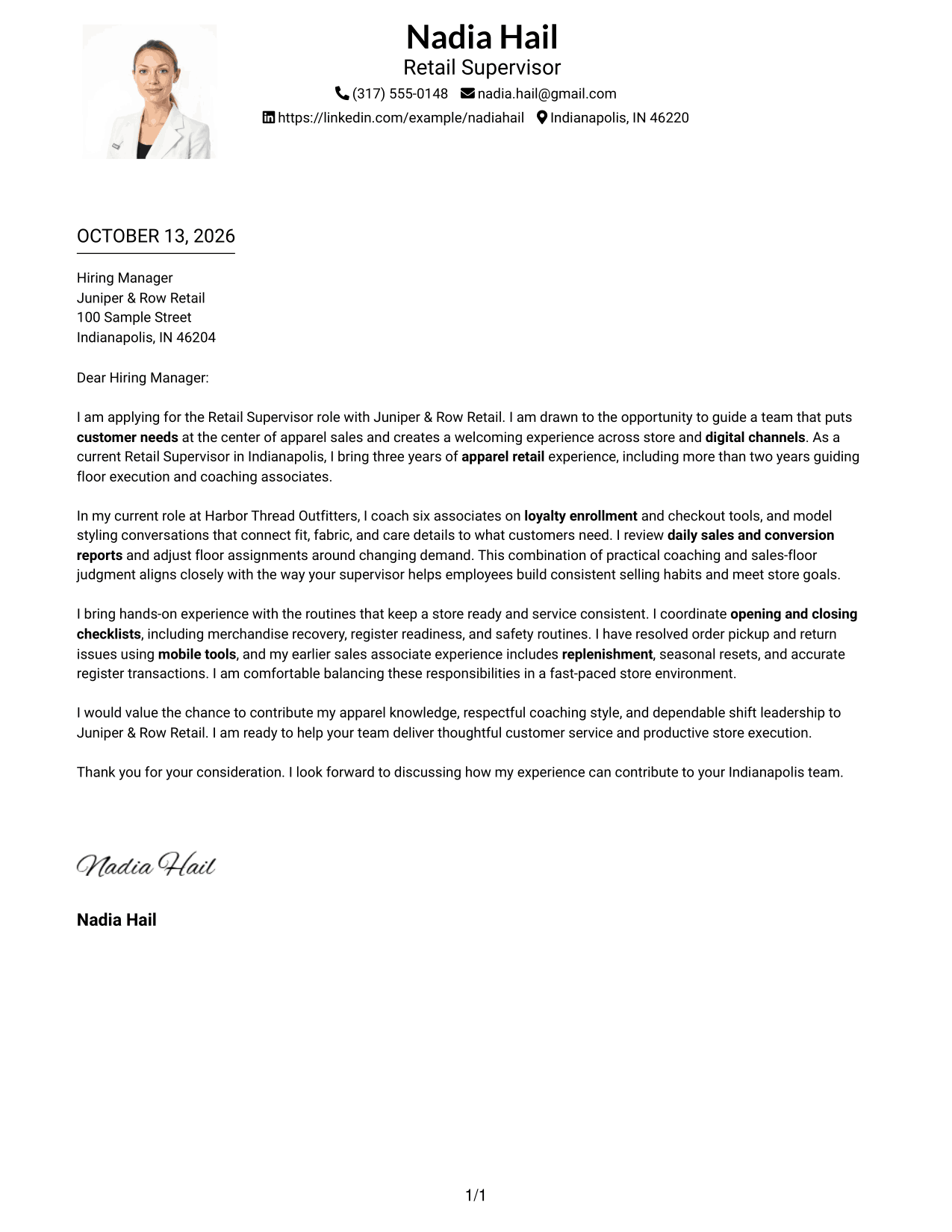 Cover Letter Example Page 1