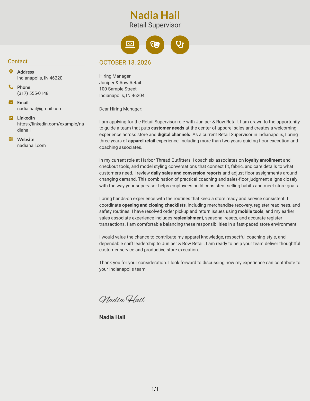 Cover Letter Example Page 1