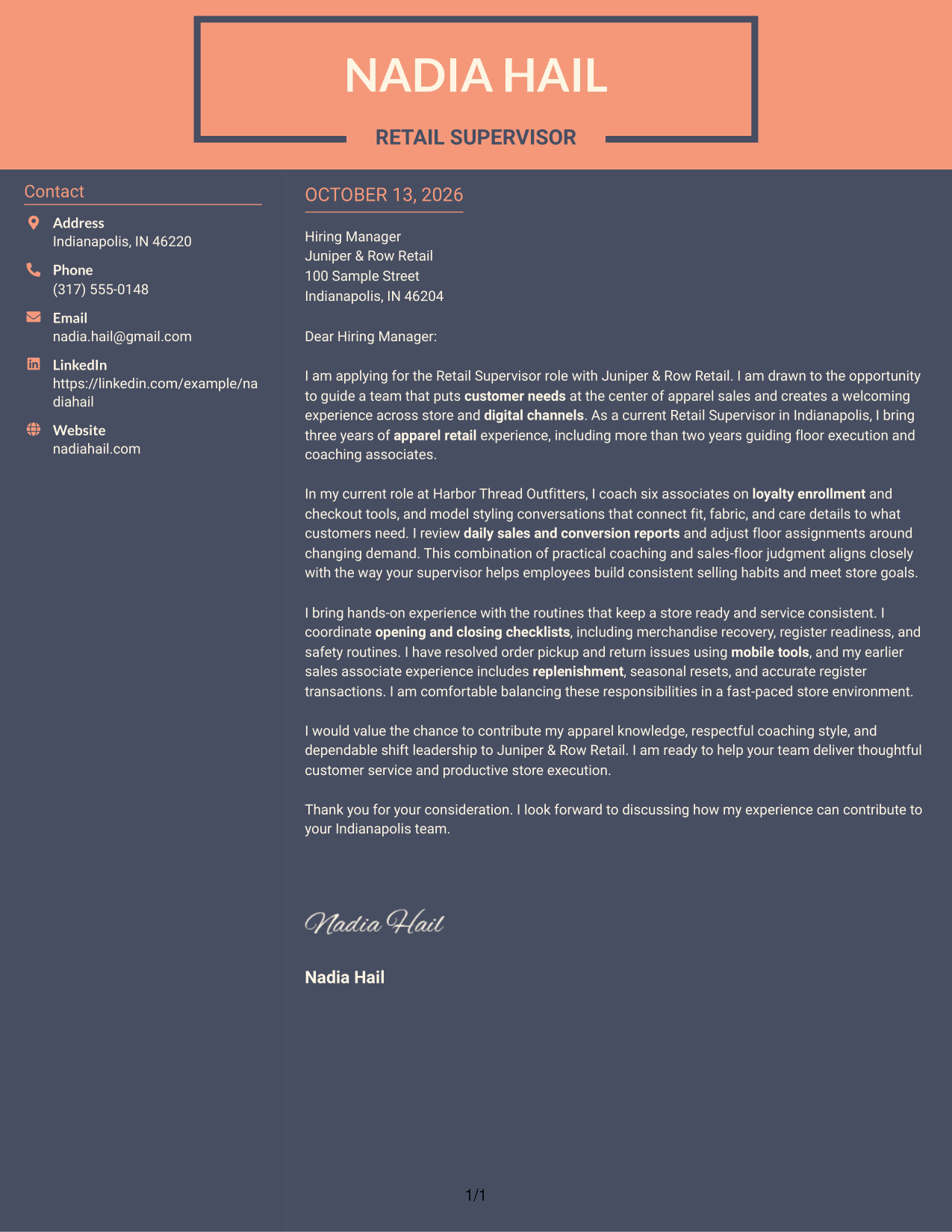 Cover Letter Example Page 1