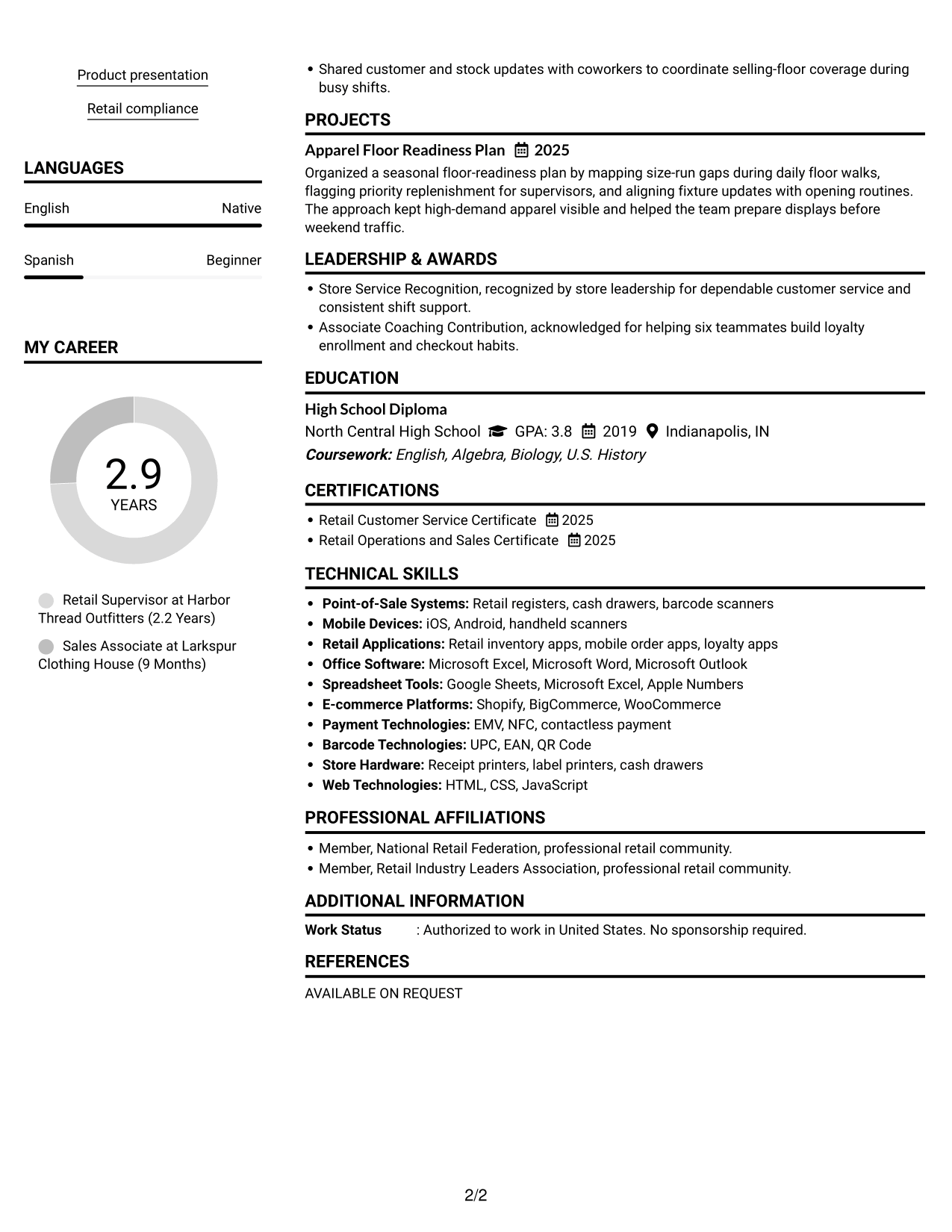 Resume Example Page 2