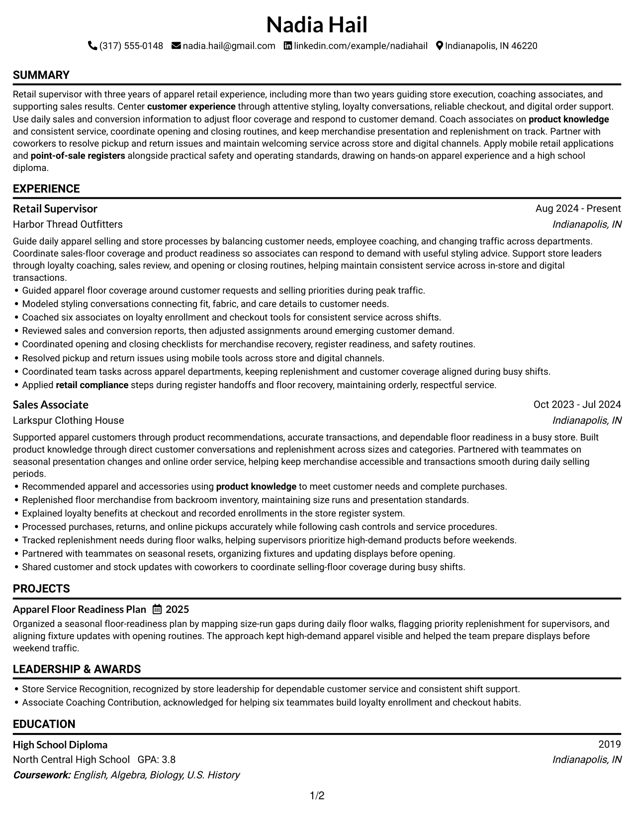 Resume Example Page 1
