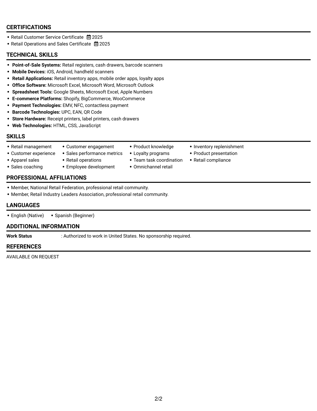 Resume Example Page 2