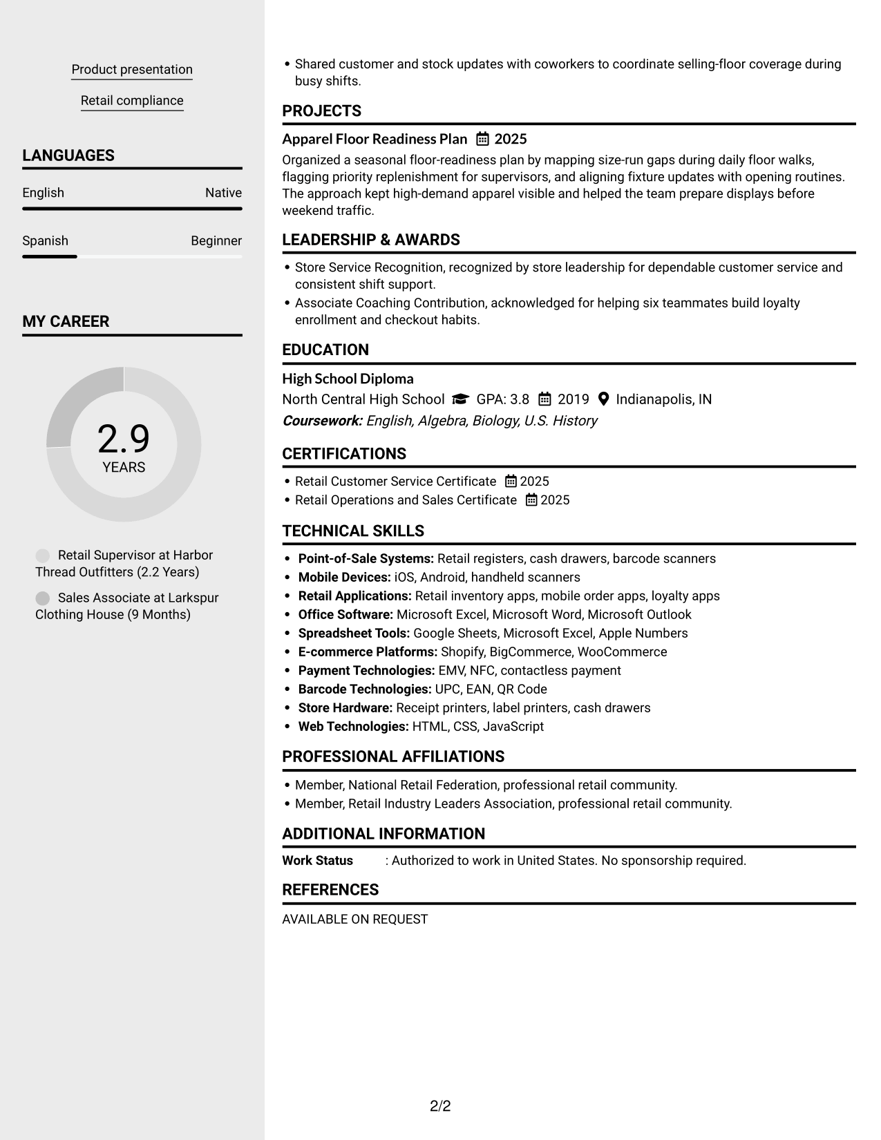 Resume Example Page 2