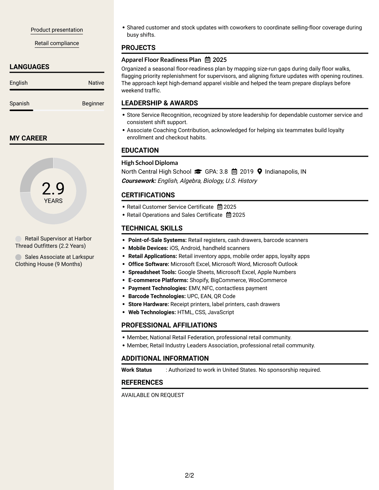 Resume Example Page 2