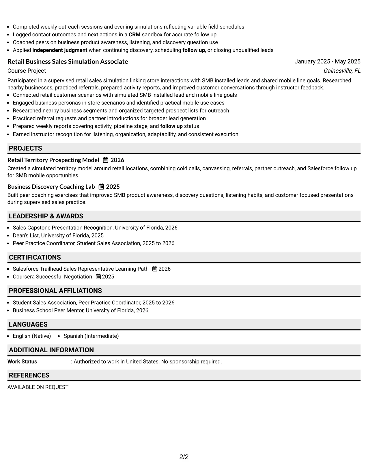 Resume Example Page 2