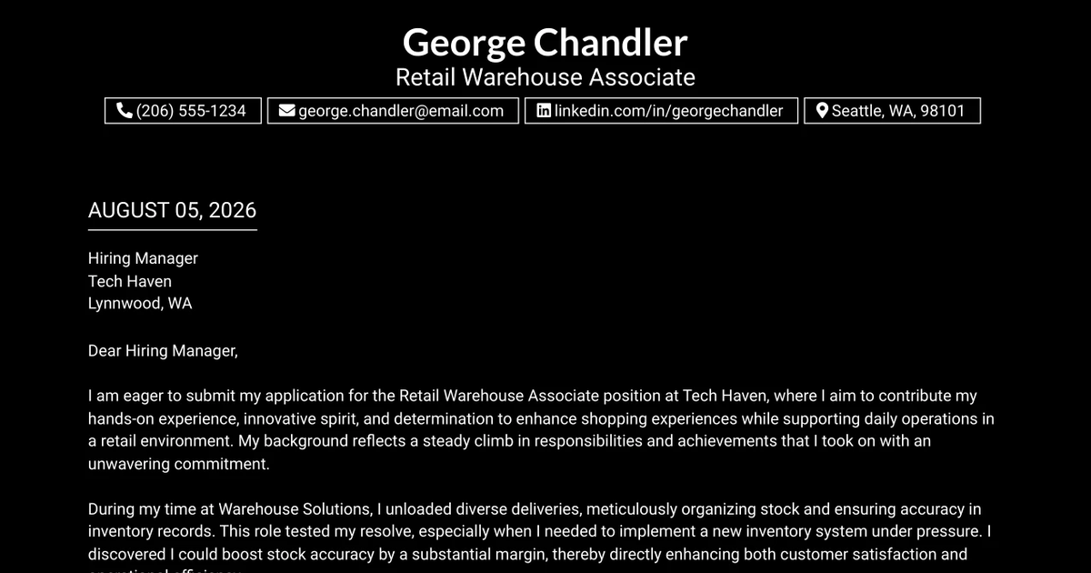 30+ Retail Warehouse Associate Cover Letter Templates with Example 2026