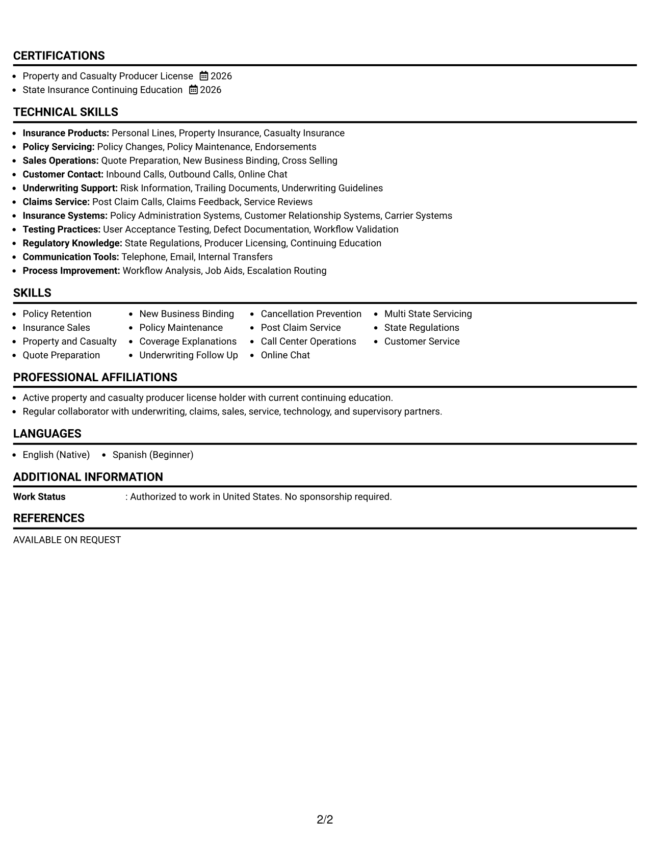 Resume Example Page 2