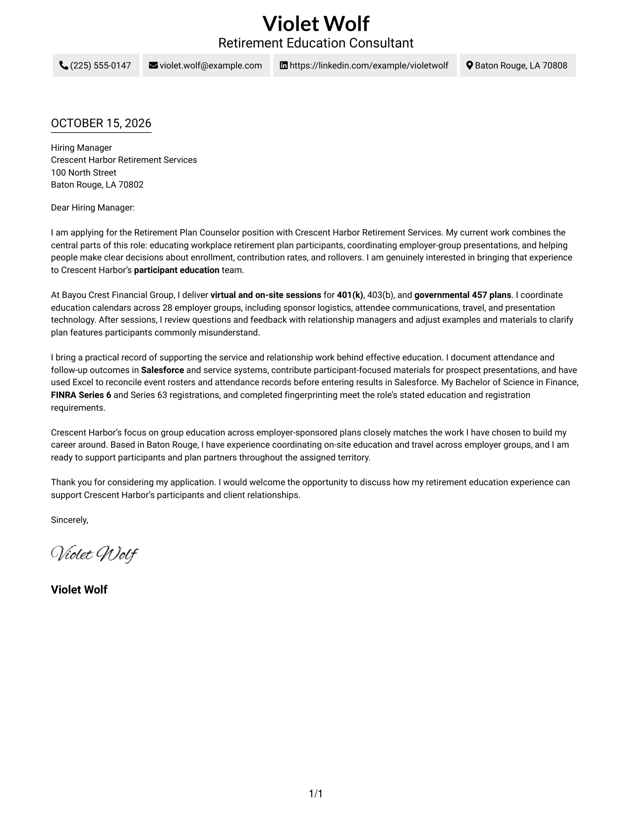 Cover letter example — page 1