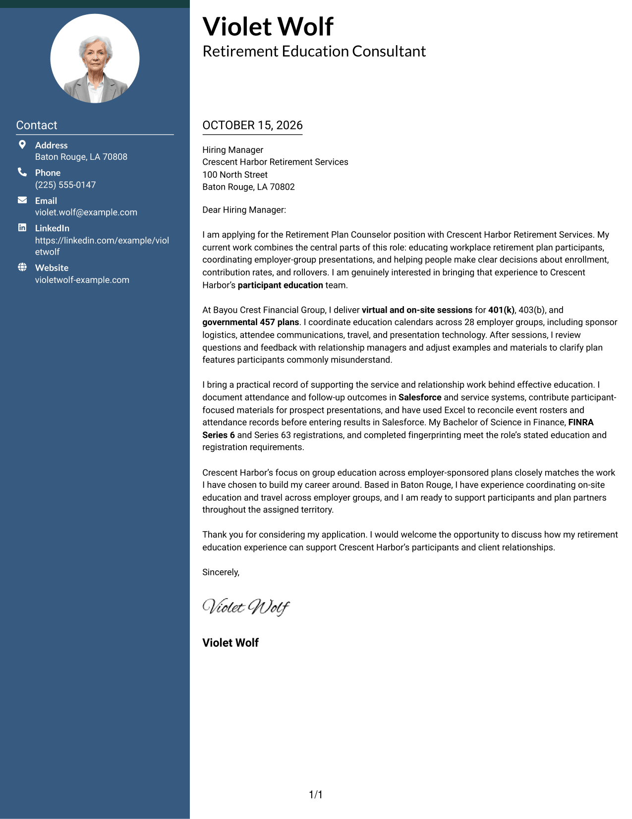 Cover letter example — page 1