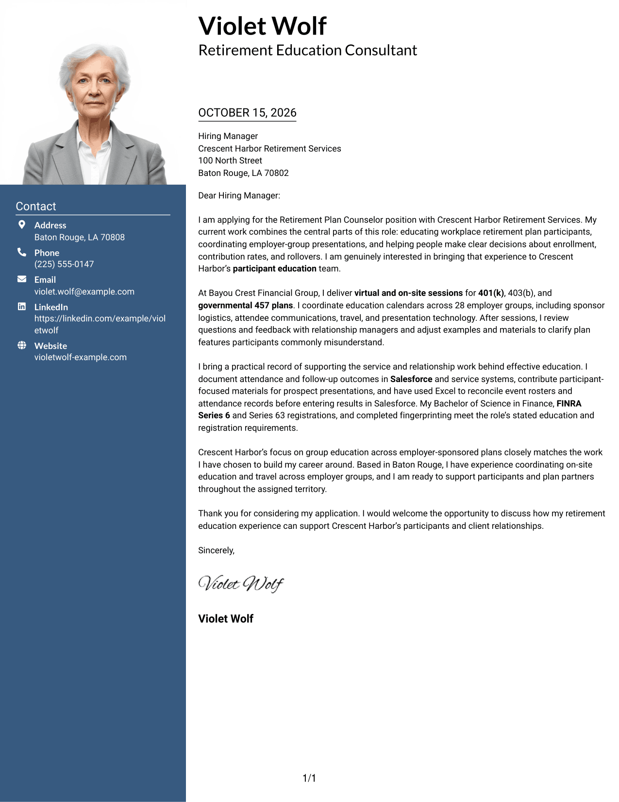 Cover letter example — page 1