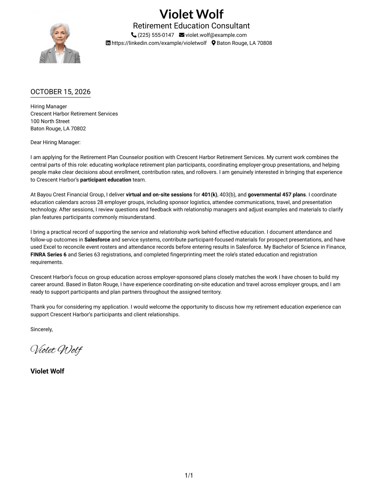 Cover letter example — page 1