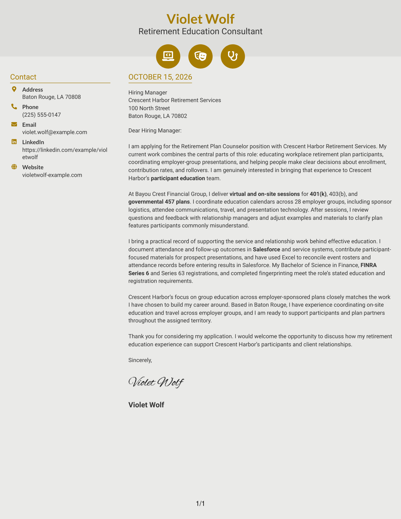 Cover letter example — page 1
