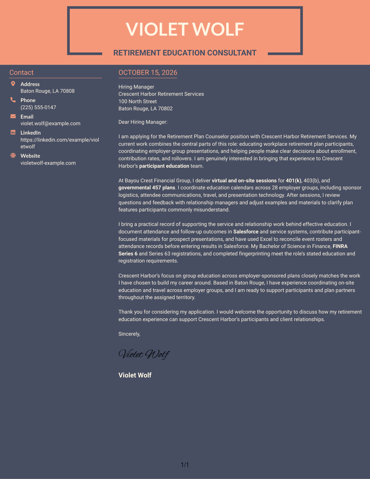 Cover letter example — page 1
